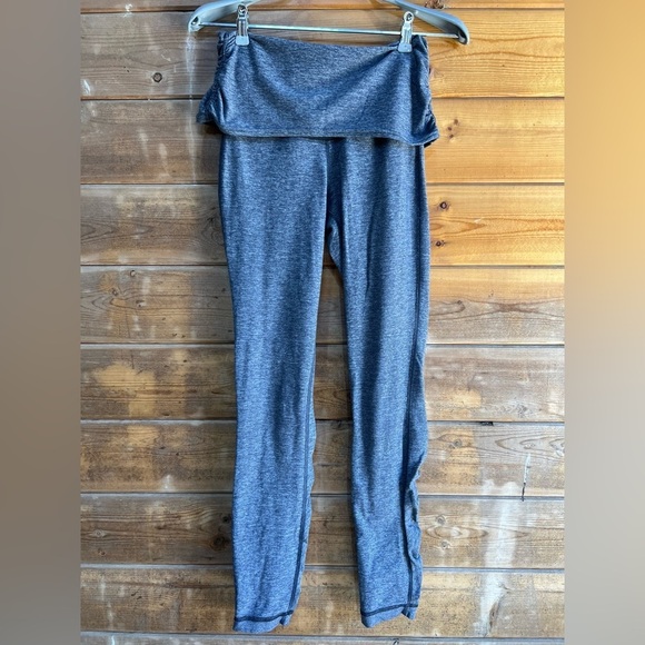 Lululemon Fold-Over Waist Yoga Leggings — Sz 4 — Heathered Gray — 27” Inseam - Picture 1 of 7